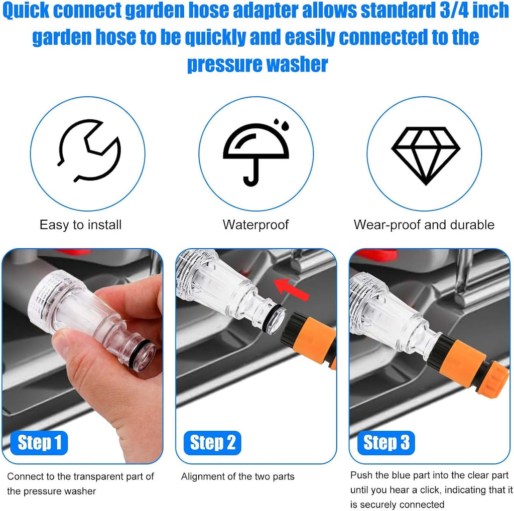 5Pcs Pressure Washer Garden Hose Adapter, Pressure Washer Water Filter Pressure Washer Inlet Filter Replacement Accessories and Parts Quick Connect Garden Hose to Power Pressure Washer Adapter