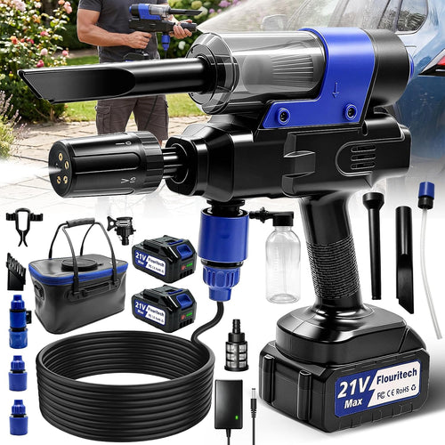 Cordless Pressure Washer, Multifunctional Power Washer for Wash,Blow,Vacuum | Portable Pressure Washer with 2*21V Batteries, 5-In-1 Nozzle, Battery Powered Pressure Washer for Car, Patio & Home Cleaning